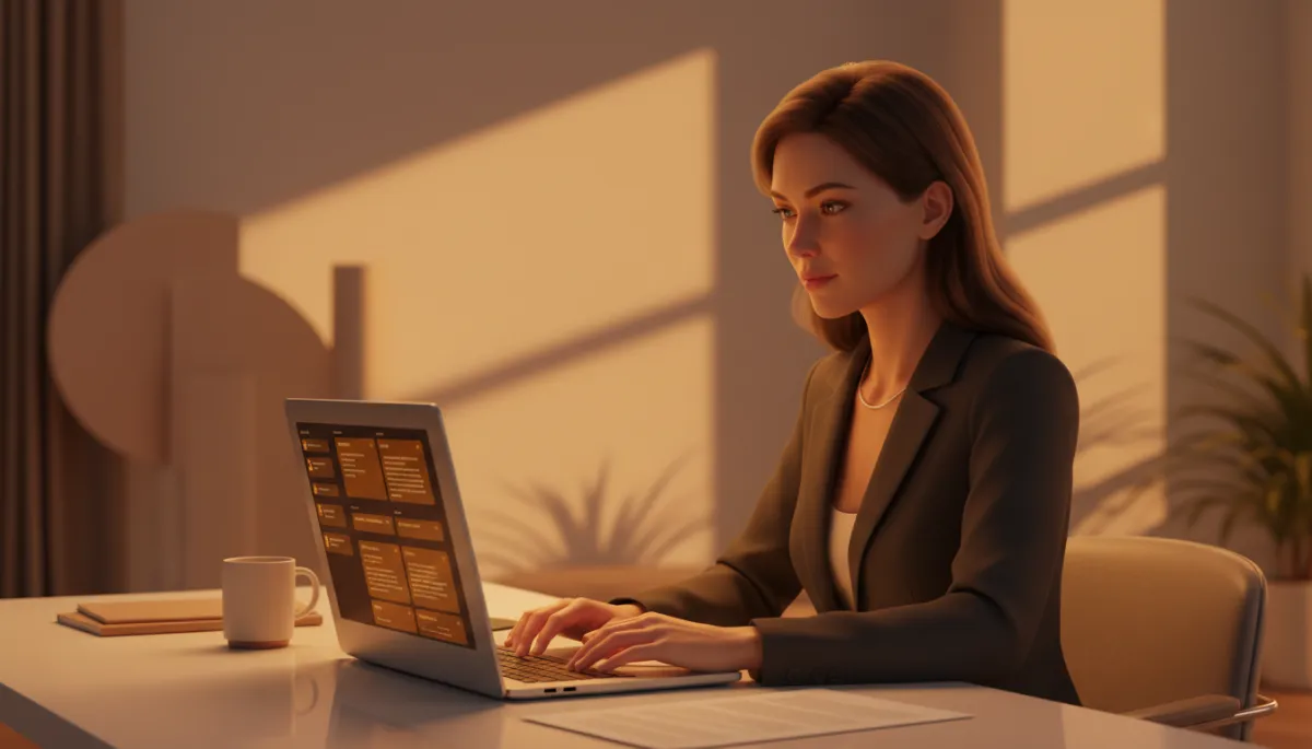 Female founder using structured sales email templates on her laptop