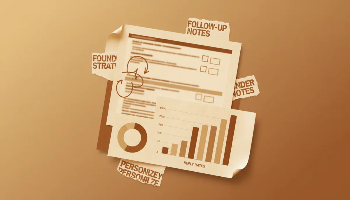 Collage of annotated sales follow-up snippets and performance charts