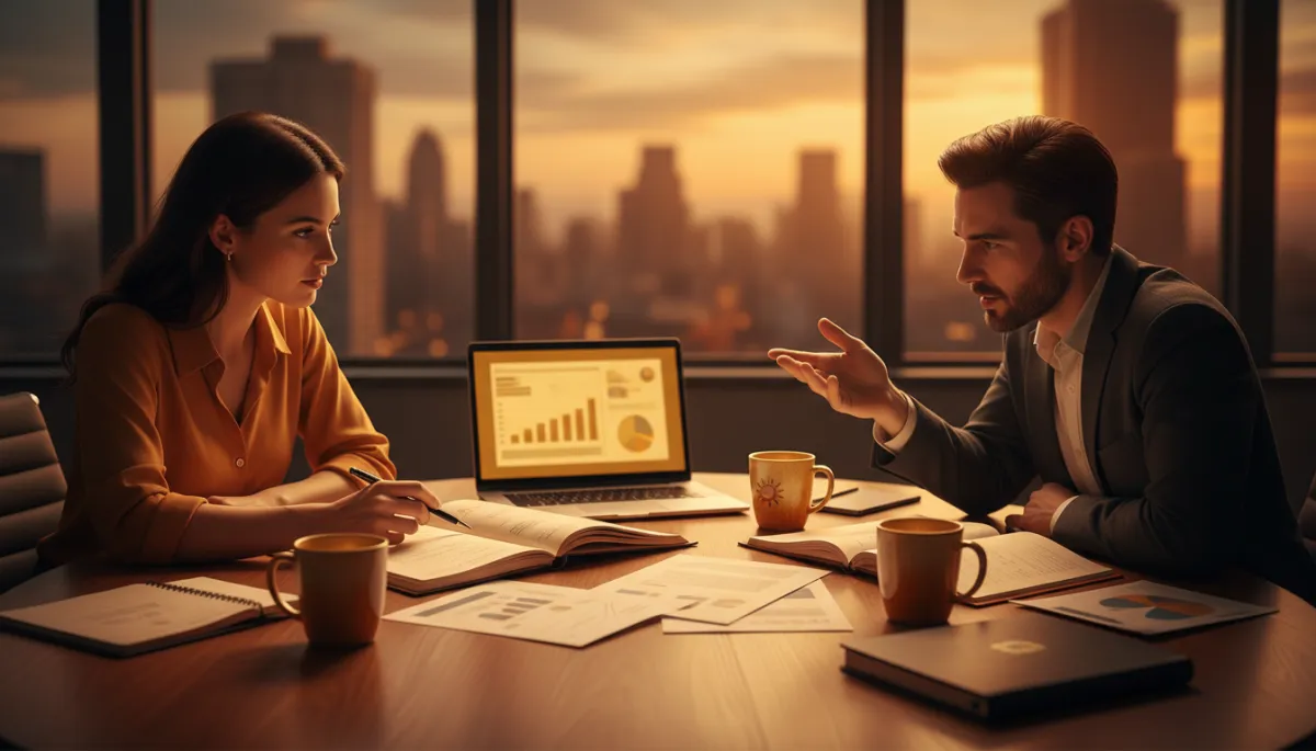 Founders collaborating on sales follow-up strategy at a roundtable