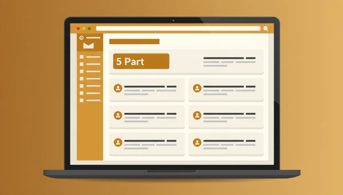 Structured 5-part introduction email outline on a laptop screen