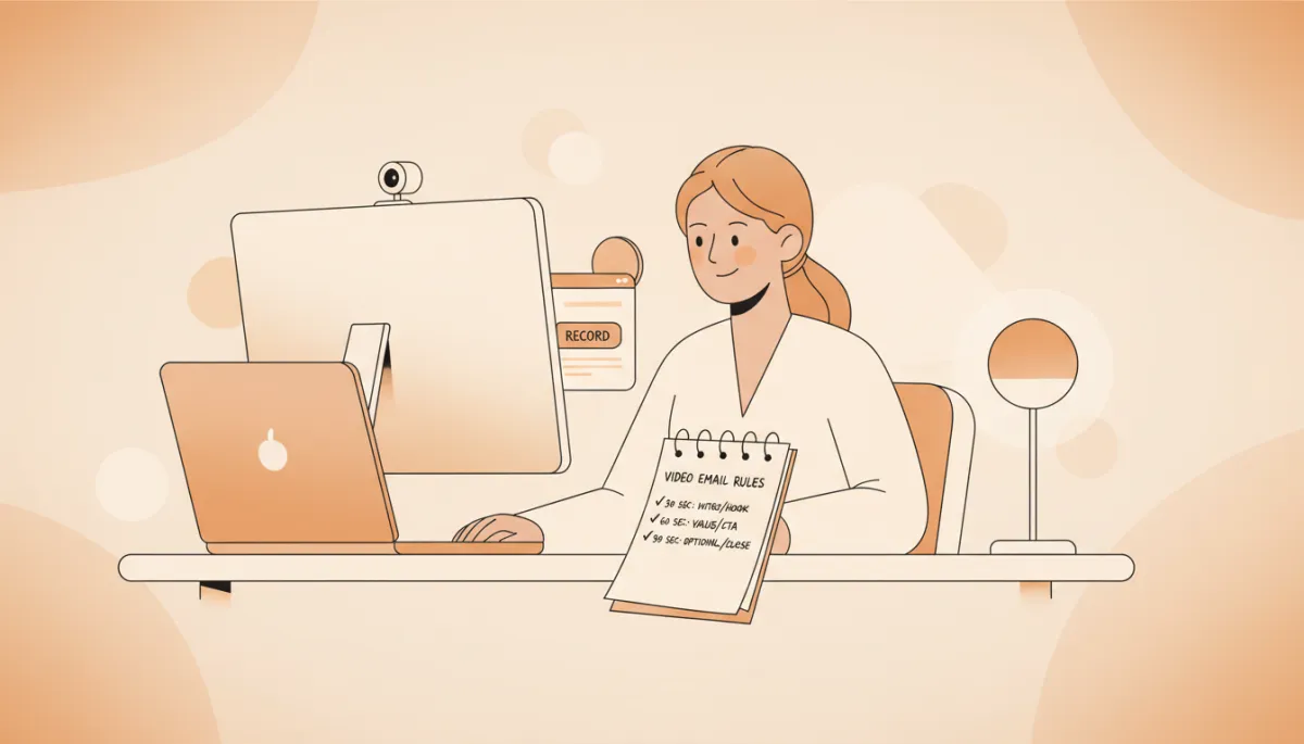 Female founder recording a concise video email follow up