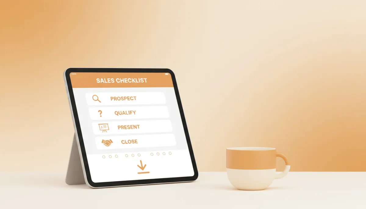 Tablet displaying a structured free sales follow-up checklist