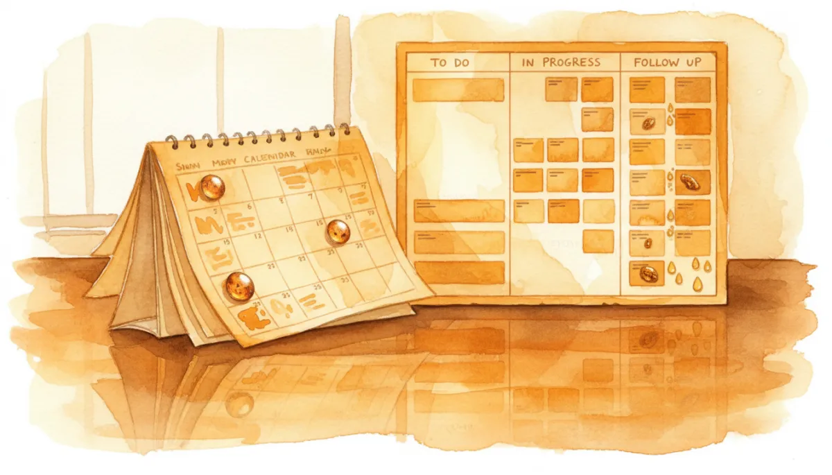 Calendar and task board scheduling structured follow up messages