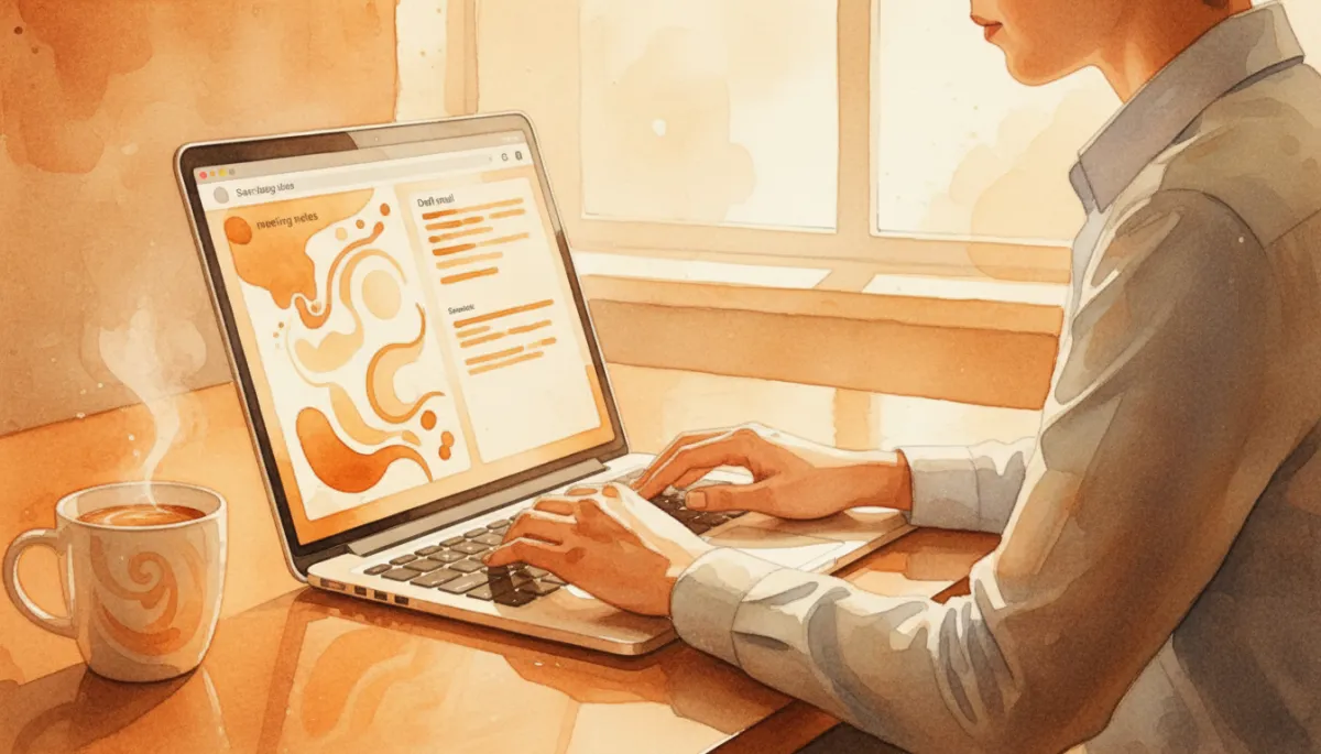 Founder reviewing notes and drafting a structured follow up email