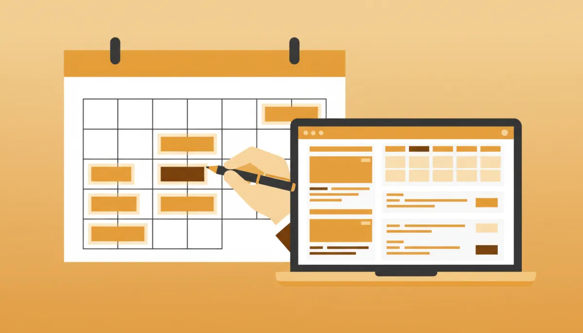 Calendar and digital schedule planning a client follow up cadence