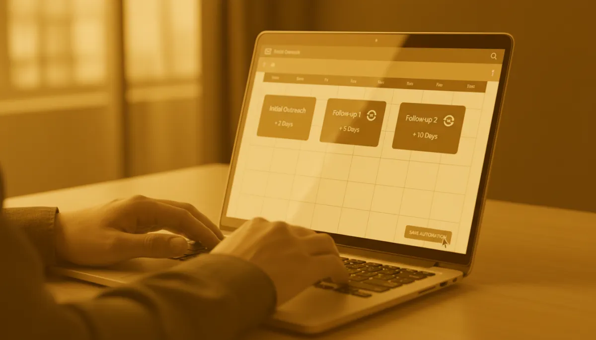 Founder scheduling three automated webinar follow up emails on laptop calendar view