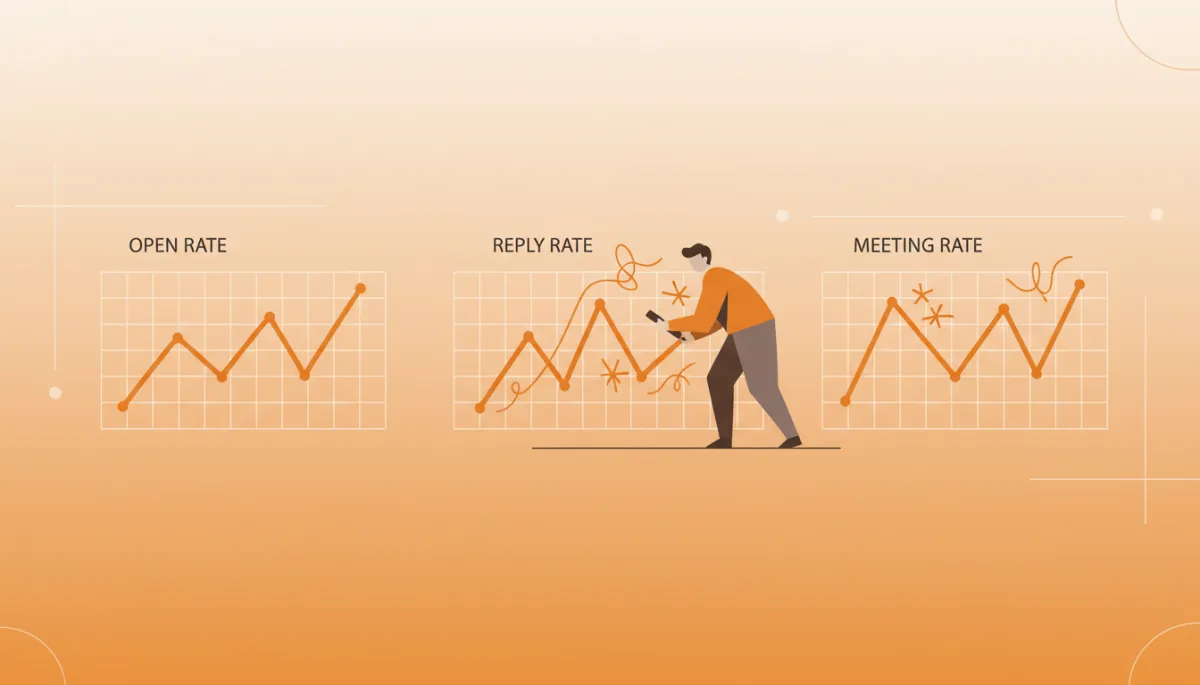 Dashboard tracking open, reply, and meeting rates for cold email campaigns