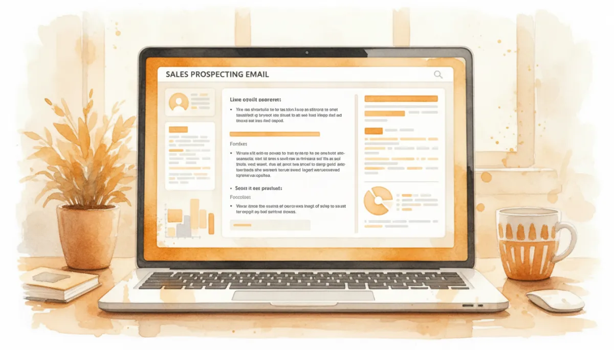 Structured prospecting email template on a laptop screen