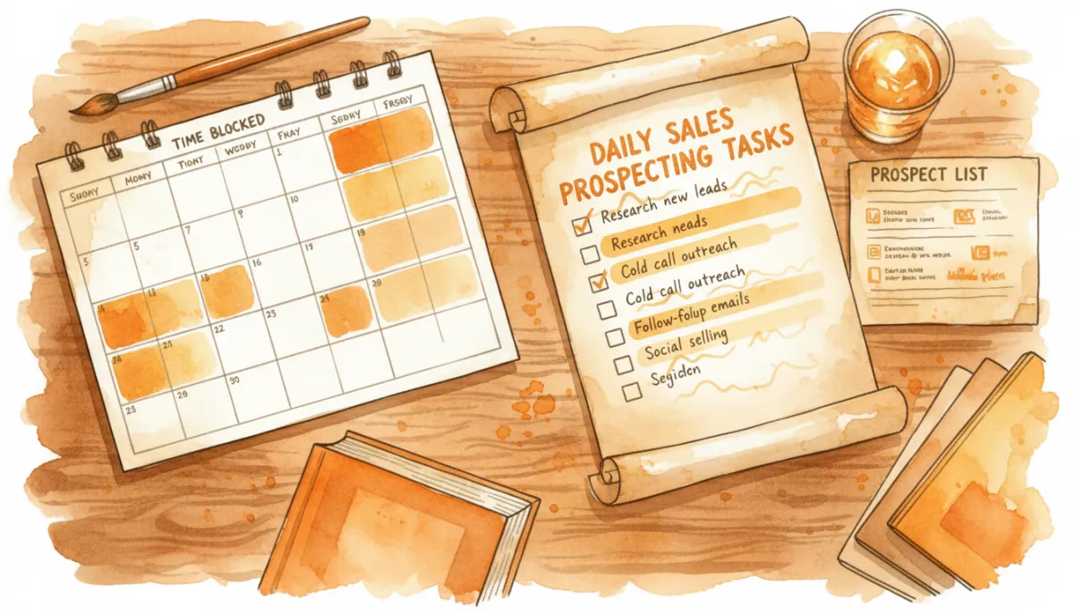 Time-blocked founder calendar with a dedicated sales prospecting block