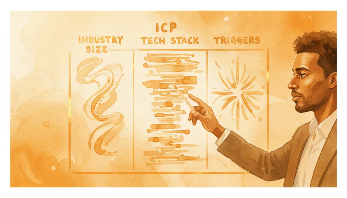Founder mapping an Ideal Customer Profile matrix on a whiteboard