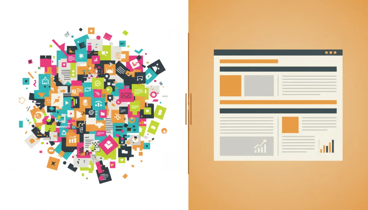 Side-by-side comparison of a cluttered promotional B2B newsletter and a clean, focused founder-written newsletter