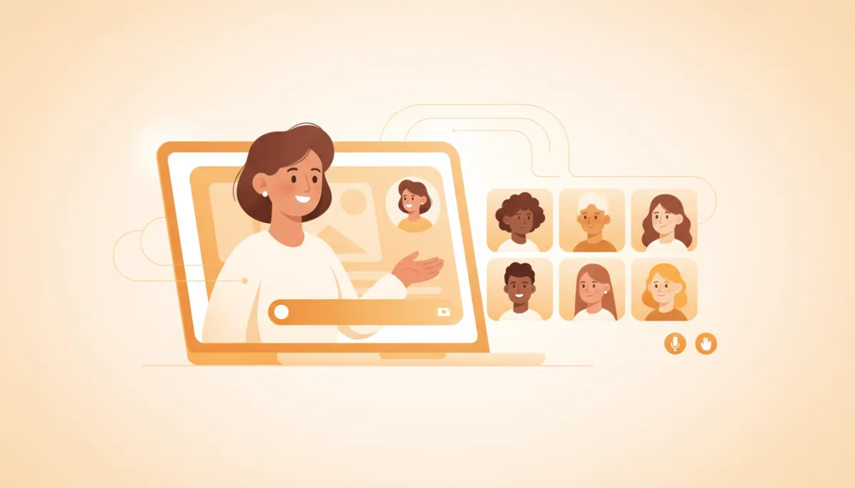 Founder hosting a webinar with attendee list and email registration details on screen