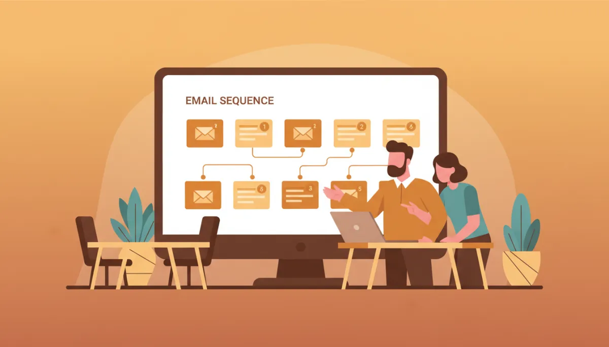 Five-touch automated email sequence visualised on a screen