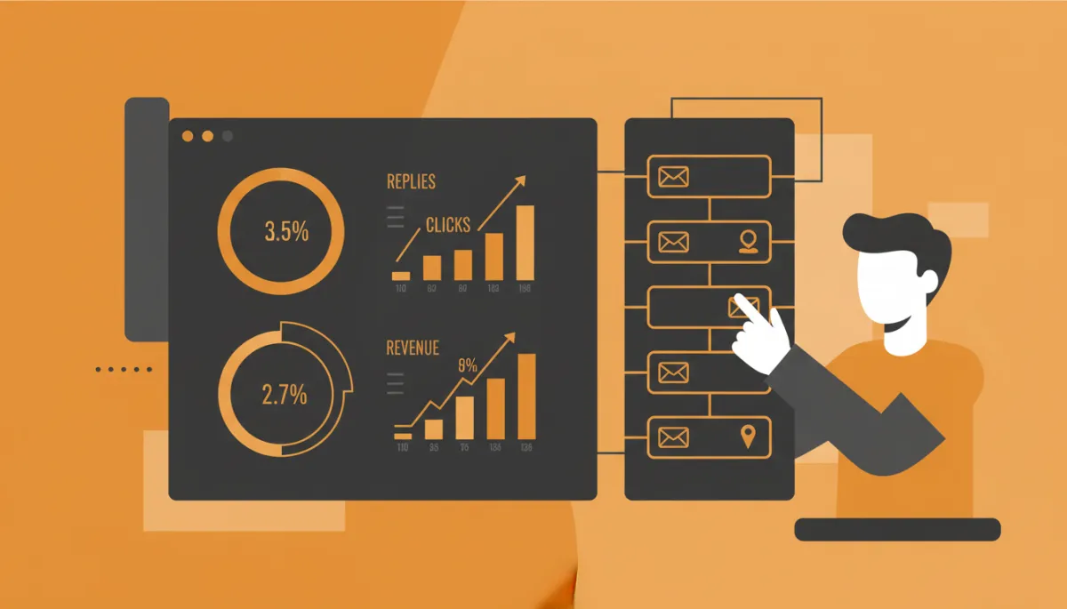 Dashboard showing performance metrics for automated email follow-up sequences
