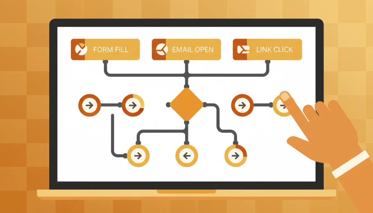 Email automation flowchart showing trigger-based follow-up paths