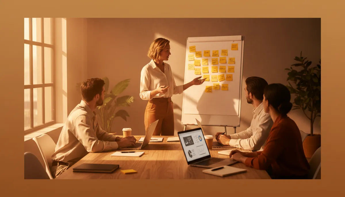 Female founder leading a team workshop to redesign the lead follow-up process