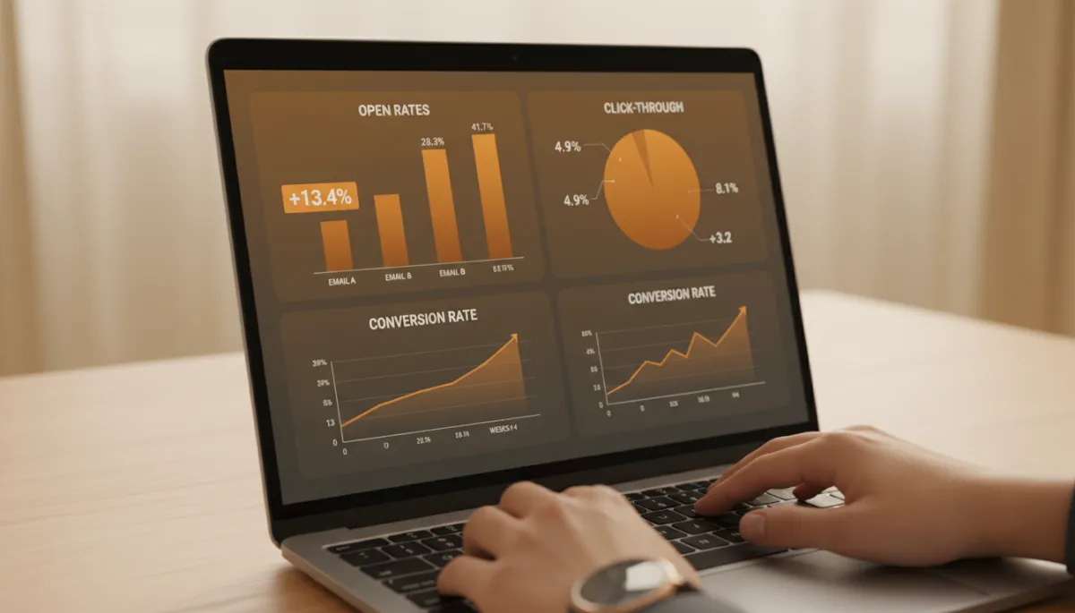 Founder reviewing A/B test results on follow-up email performance