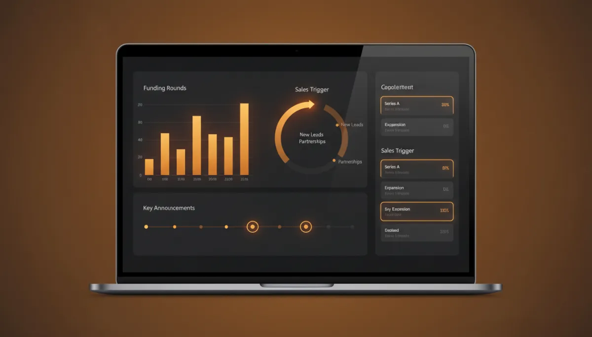 Dashboard showing recent funding and company news triggers for outreach