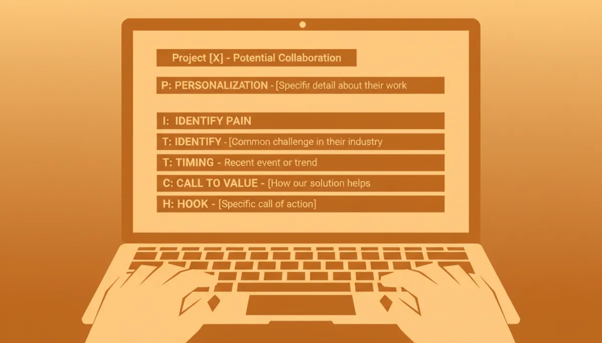 Cold email draft on laptop using the P.I.T.C.H. formula