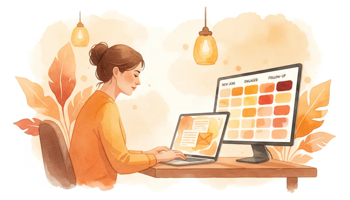 Founder drafting a final follow-up email and organizing nurture prospects