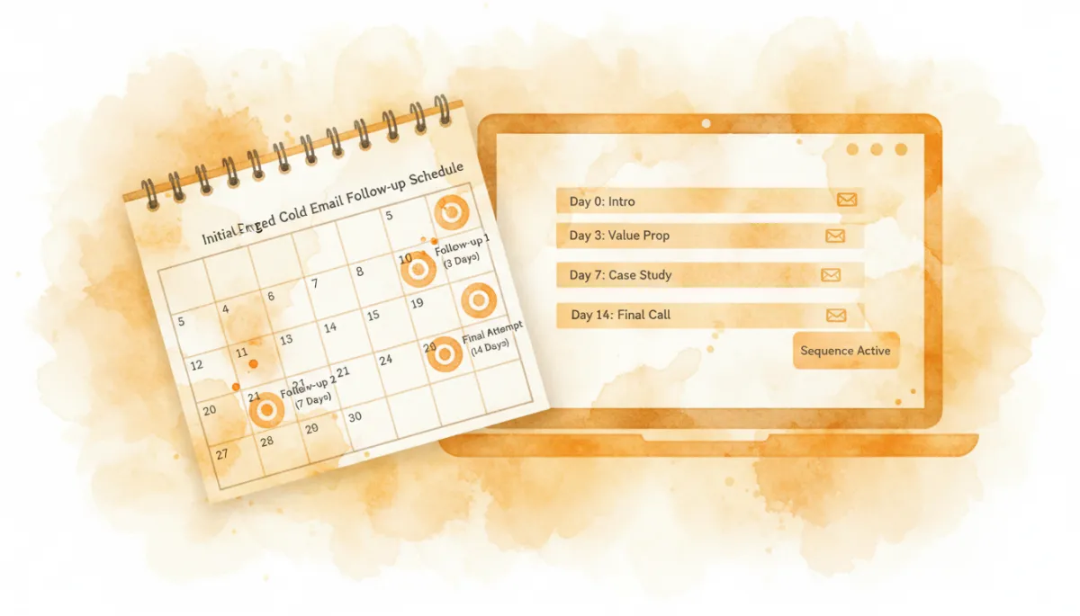 Calendar showing timing between touches in a cold email follow-up schedule