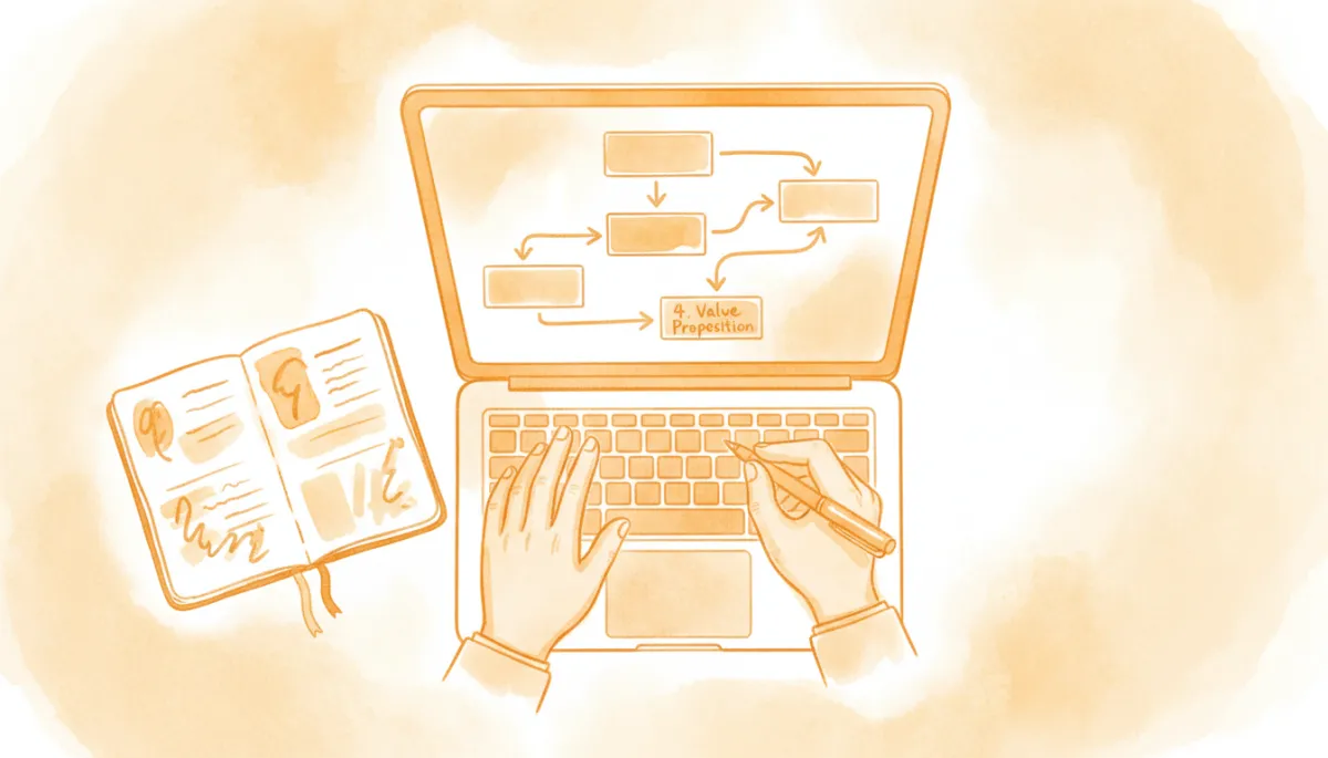 Diagram of a 7-touch cold email sequence mapped out on a desk