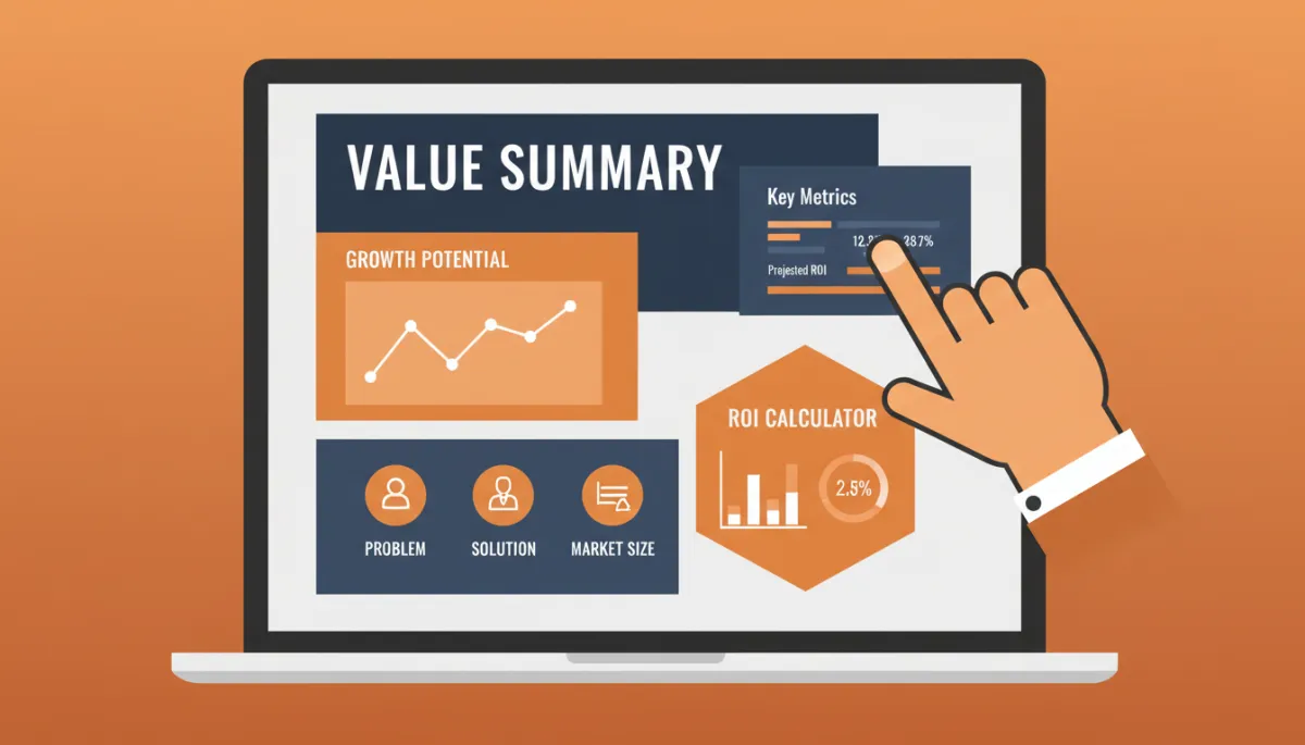 Laptop showing a concise one-page ROI summary prepared for a prospect