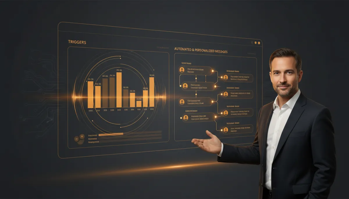 Founder reviewing trigger-based email performance on an analytics dashboard
