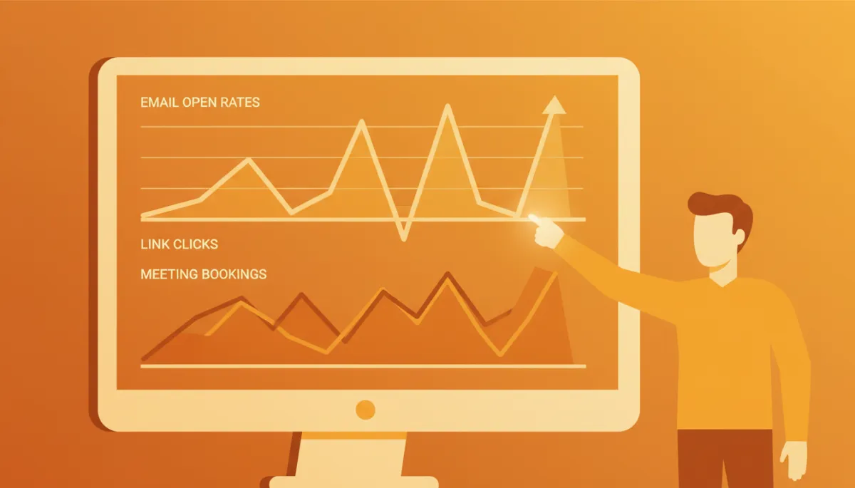 Analytics dashboard showing follow-up email engagement and meeting conversions