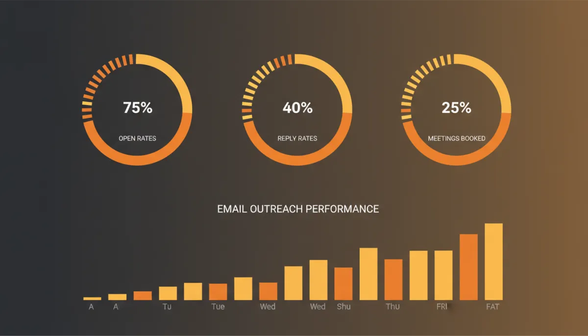 Dashboard with charts tracking performance of email outreach campaigns