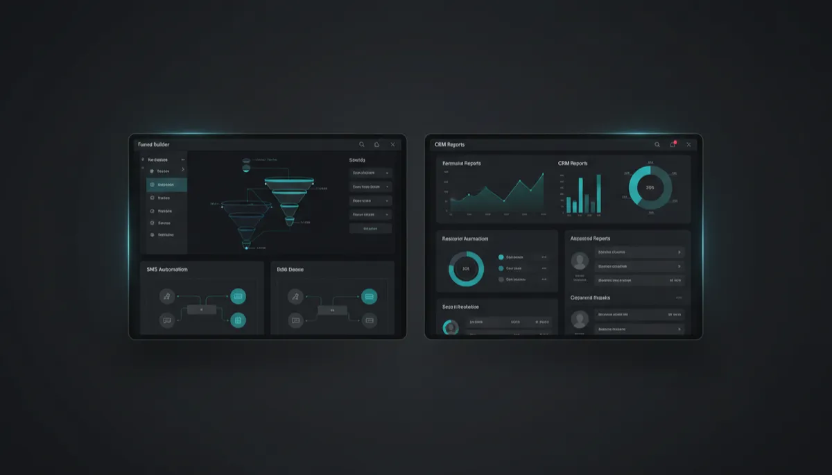 Side-by-side comparison of funnel automation and CRM reporting dashboards