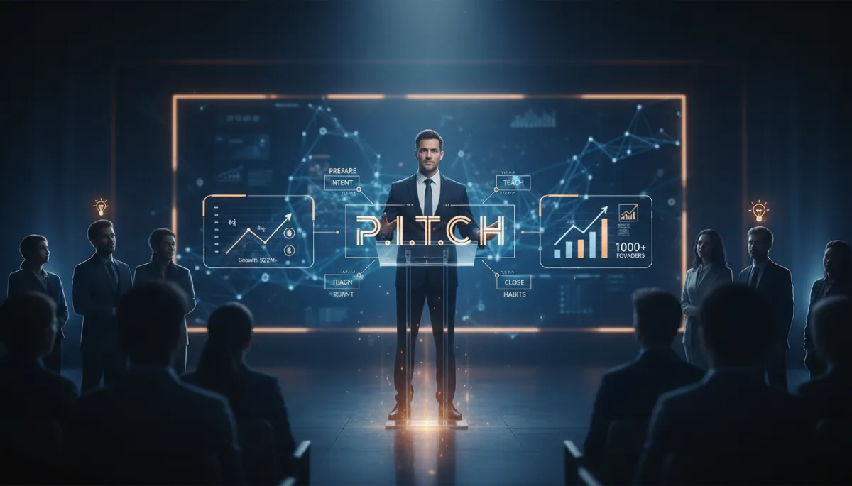 Founder pitching an idea to investors and clients with a clear story