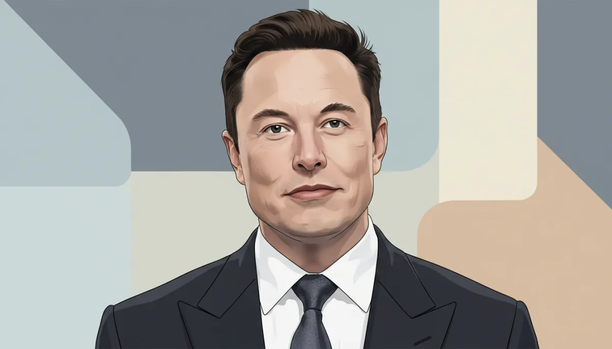 professional neutral-color close-up portrait of Elon Musk in a dark suit, thoughtful confident expression, soft studio lighting, subtle blurred background