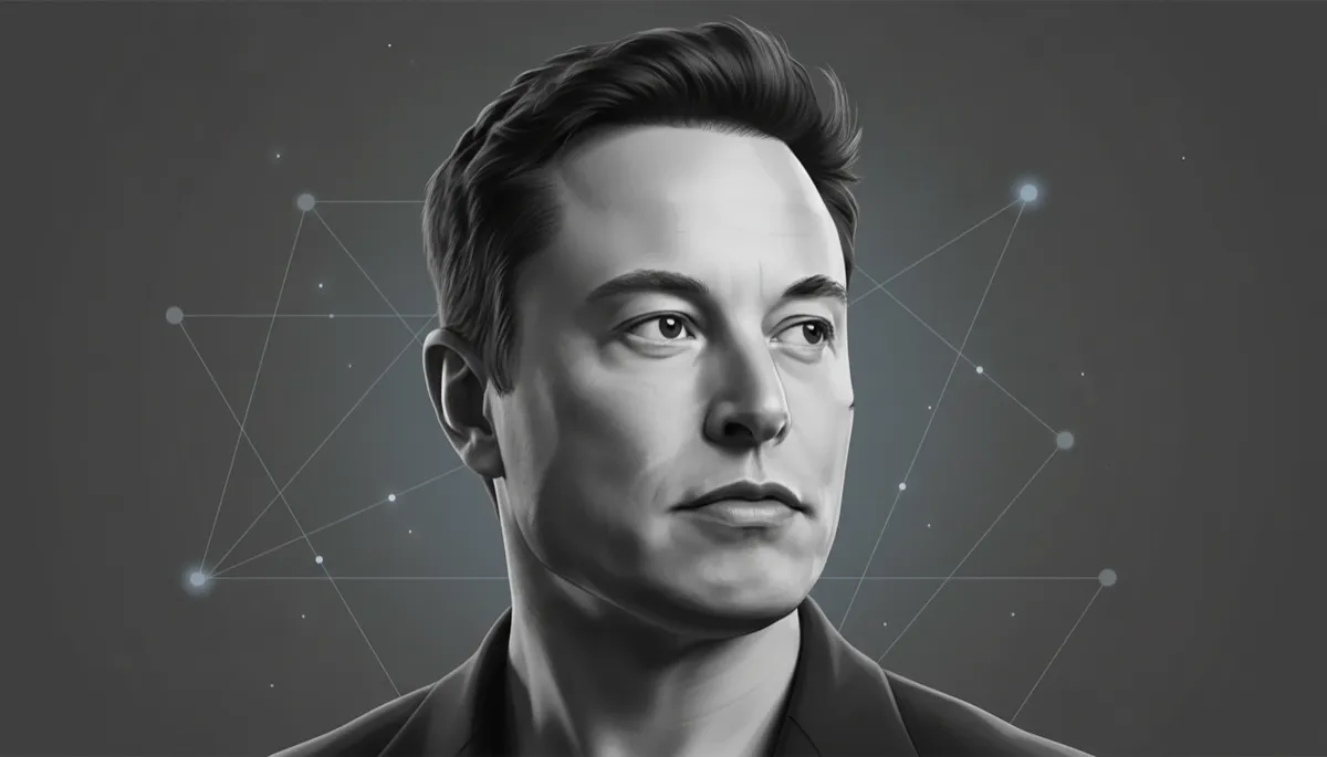 professional photorealistic portrait of Elon Musk in charcoal #374151 tones, soft studio lighting, subtle tech background, overlaid with a real verified Musk quote in #374151 text, calm and focused expression