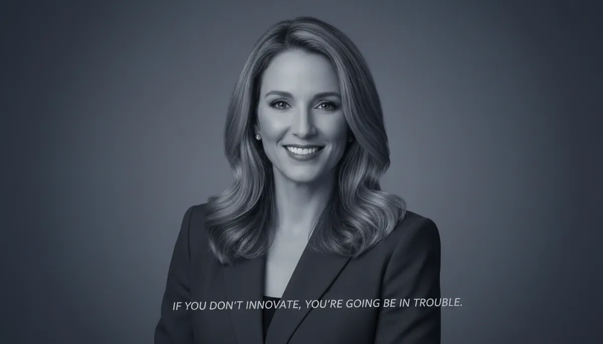 professional charcoal #374151 toned portrait of Sara Blakely smiling confidently, soft studio lighting, subtle text overlay in #374151 showing a real verified Sara Blakely quote no longer than twelve words