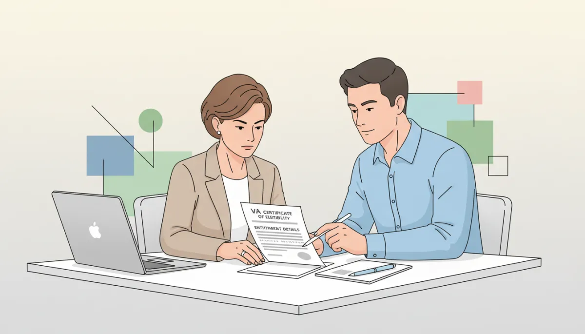 Veteran and mortgage broker reviewing VA loan entitlement details