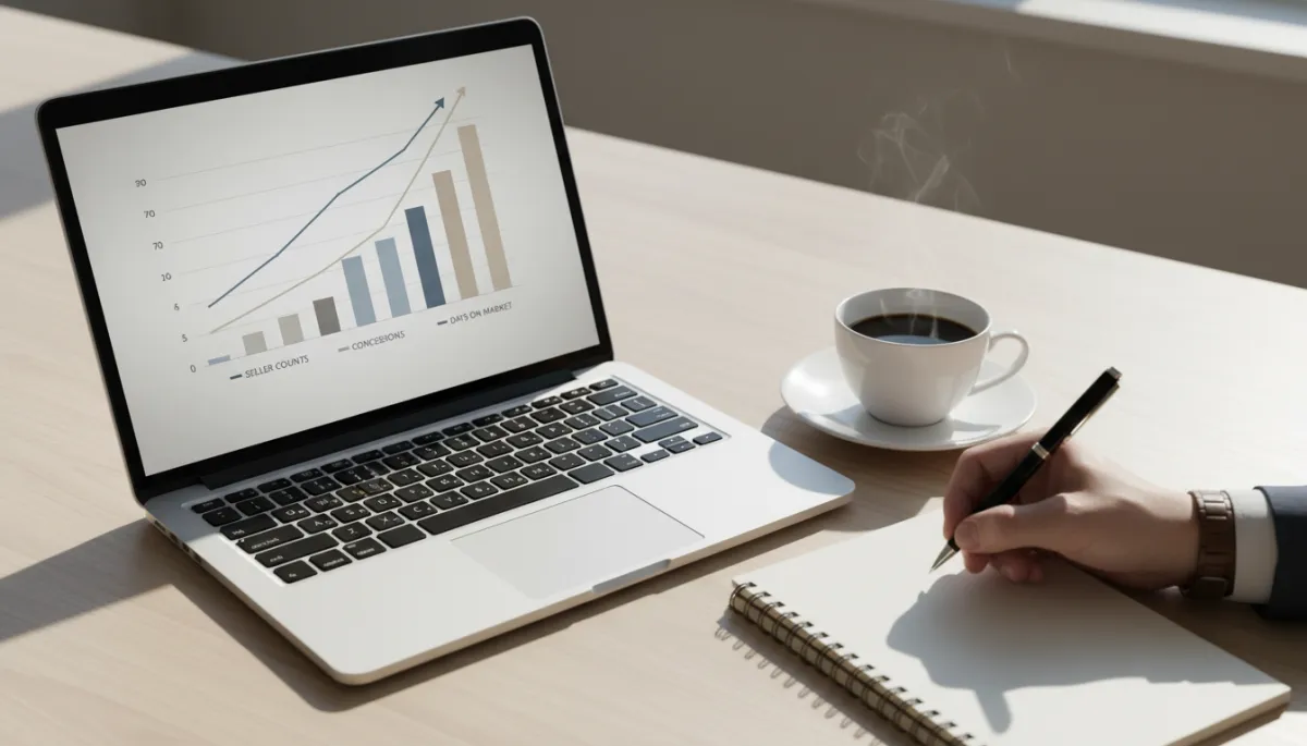 Professional charts displaying seller counts, concessions, and days on market