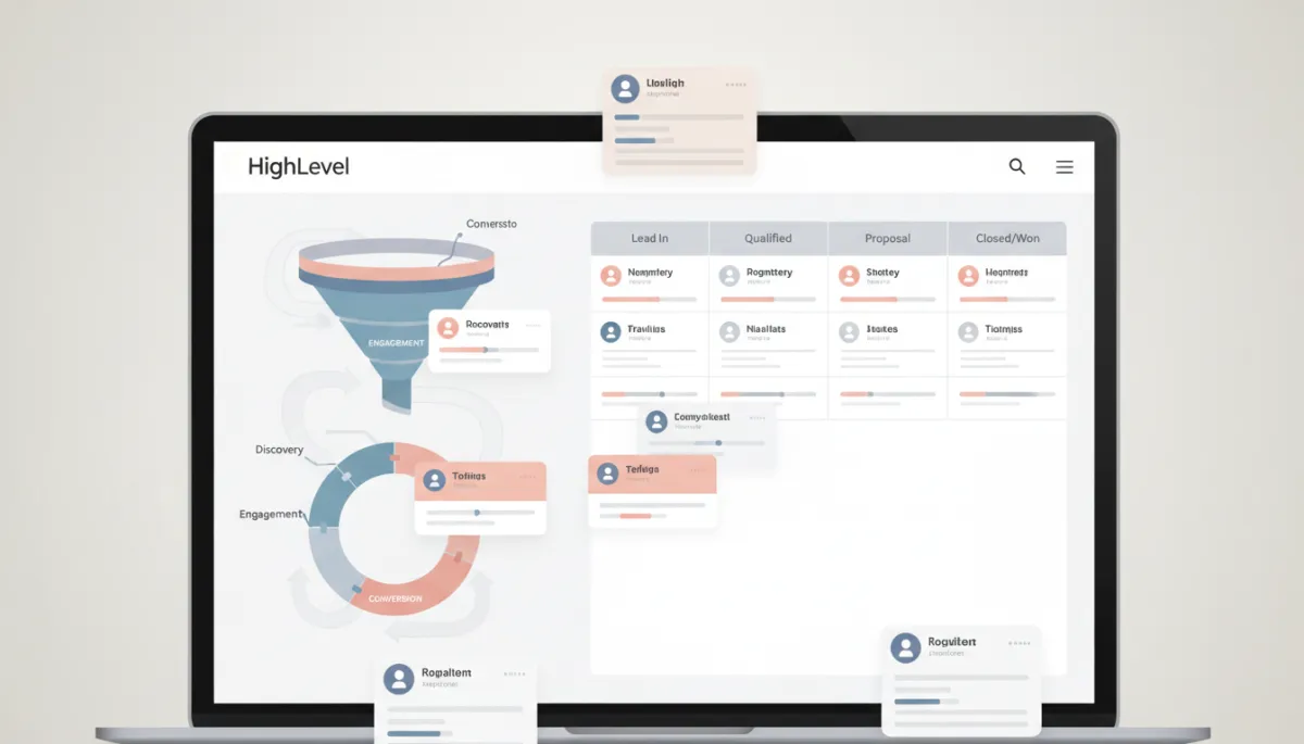 HighLevel dashboard showing a marketing funnel and visual pipeline for networking leads HighLevel dashboard showing a marketing funnel and visual pipeline for networking leads