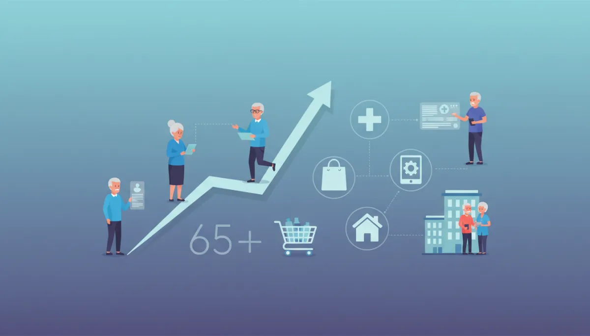 Illustration of rising 65+ population and sectors of the longevity economy Illustration of rising 65+ population and sectors of the longevity economy