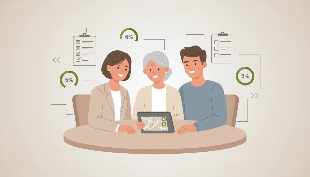 Illustration of a mobility consultant guiding a customer through options Illustration of a mobility consultant guiding a customer through options