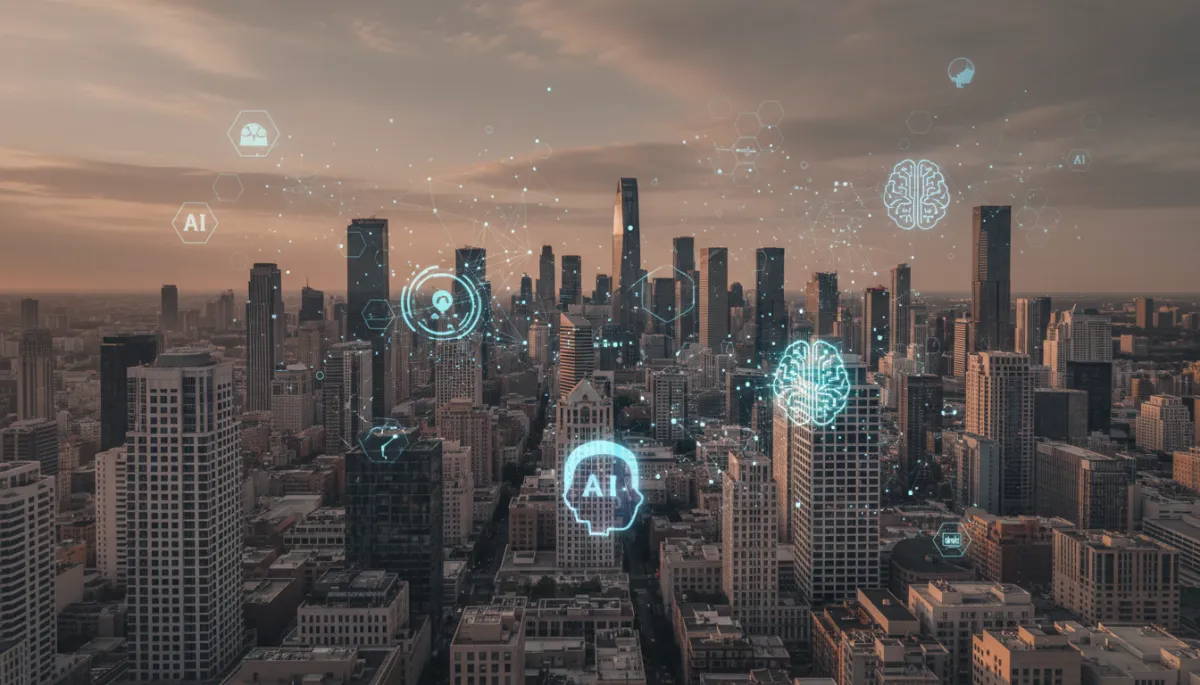 Ciudad moderna conectada mediante sistemas de inteligencia artificial Ciudad moderna conectada mediante sistemas de inteligencia artificial