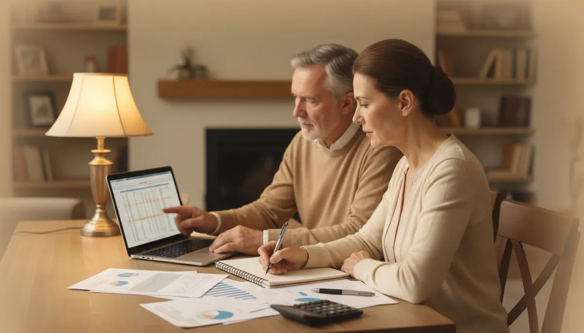 Veteran and partner reviewing a household budget together on a laptop