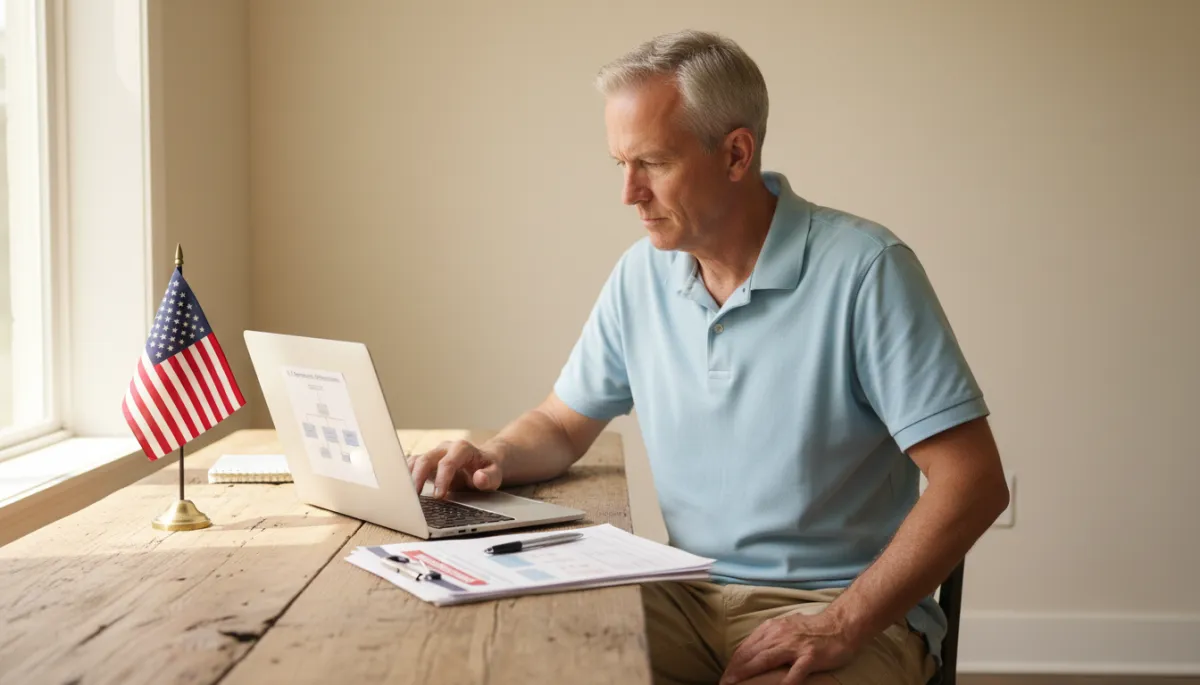 Florida veteran using a laptop to review benefits and study at home