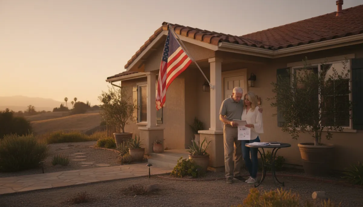 California veteran couple standing proudly outside their new home