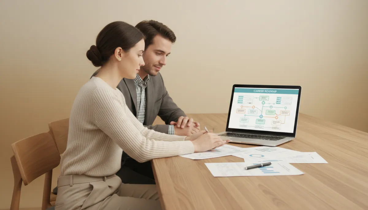 Individual reviewing career and rehabilitation plan with a counselor in a warm-toned office
