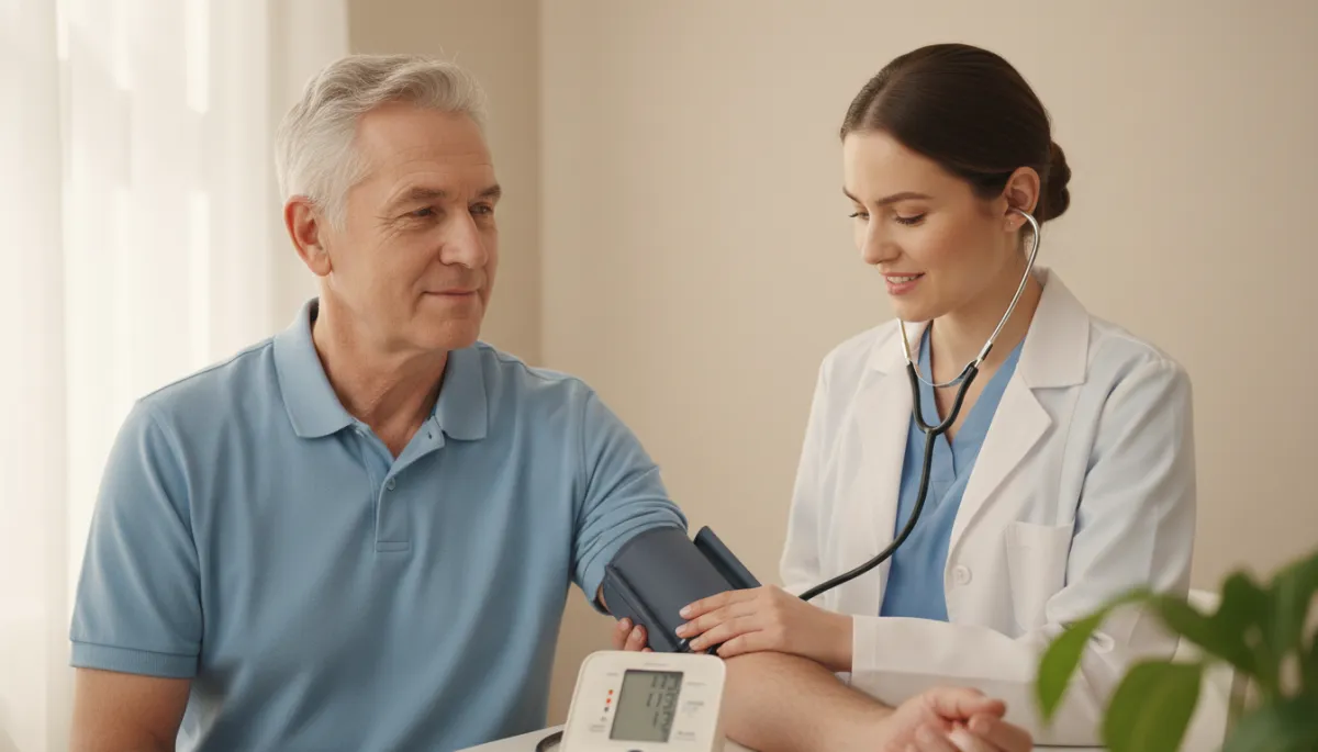Nurse checking a veteran’s blood pressure as part of preventive care