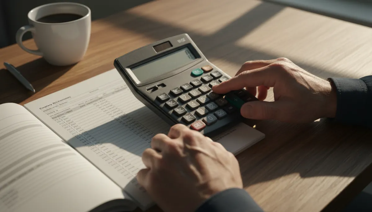 Veteran calculating credit card balances and planning debt payoff