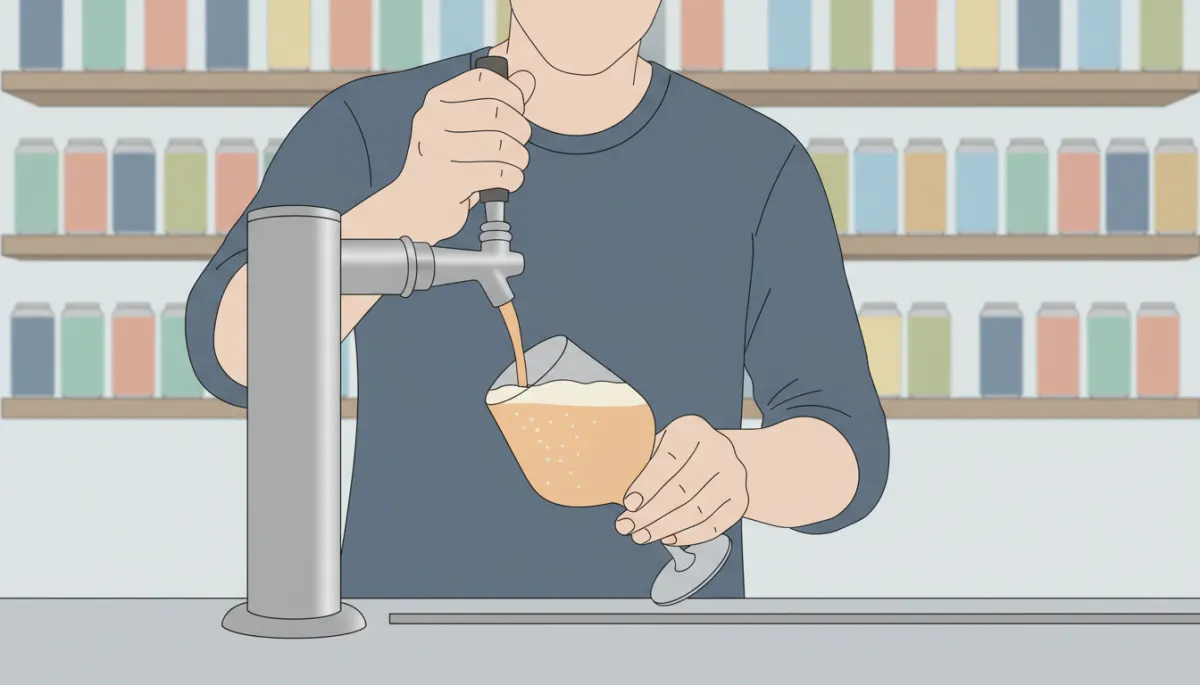 Bartender at The Pour House pouring a hazy craft beer from the tap