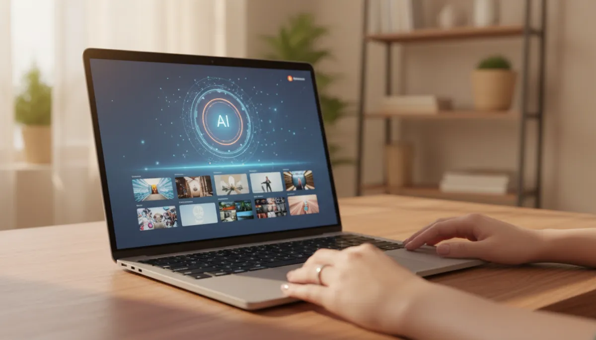 Laptop showing AI automation creating social posts while user is hands-off