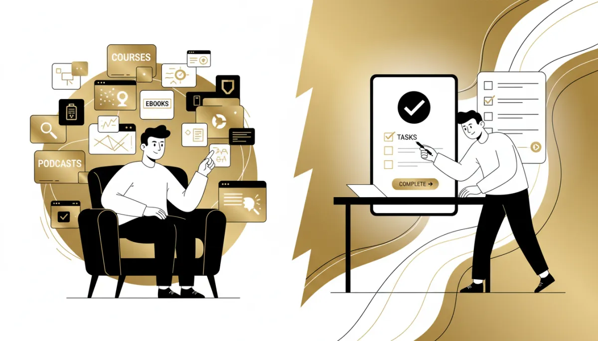 Illustrative comparison of consuming endless information versus taking focused action